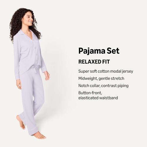 Image of Amazon Essentials Women's Long Sleeve Cotton Modal Pajama Set, Loungewear with Full-Length Bottom