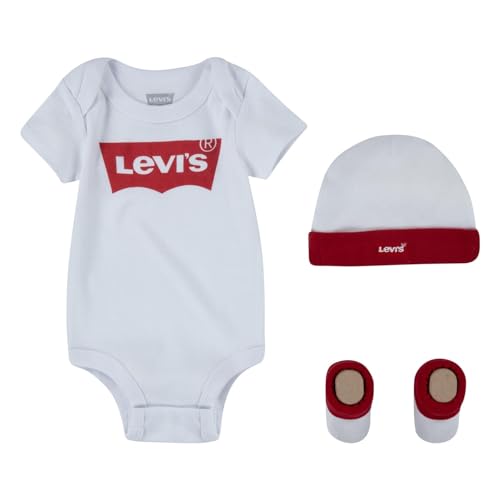 Levi's Classic Batwing Infant Hat Bodysuit Bootie Set 3Pc, Tutina per bambino e neonato Unisex - Bimbi 0-24, Bianco...