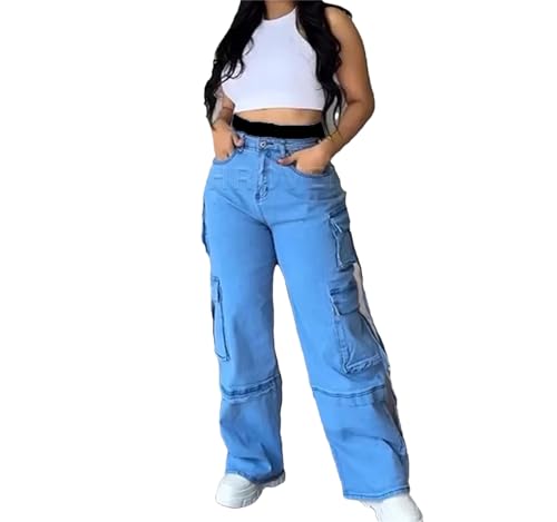Large Size Women's High Waist Loose Jeans Fashionable Colorful Wide-Leg Jeans