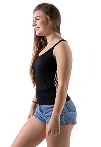 Camisa Canelada Listrada Regata Básica Feminina Nadador (G, PRETO)
