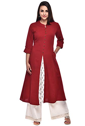 Image of Pistaa's Women's Cotton Relaxed Fit A Line Kurta