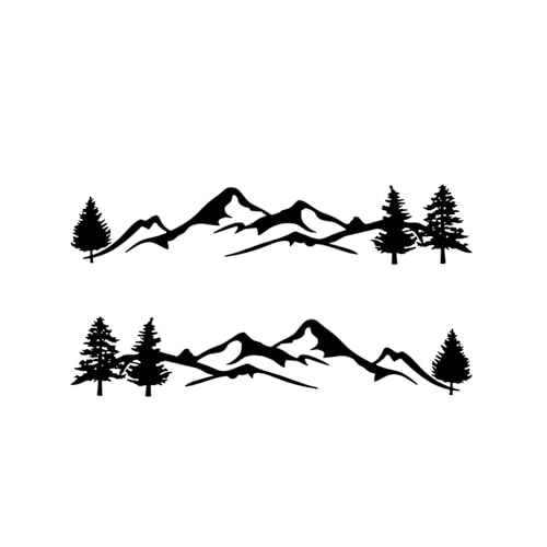 Image of 2PCS Car Side Sticker Rear Window Mountain Tree Forest Pattern Decal, DIY Vinyl Decal Accessories for Car Truck SUV RV Camping Trailer, 47.24 inchx9.84 (Gloss Black)