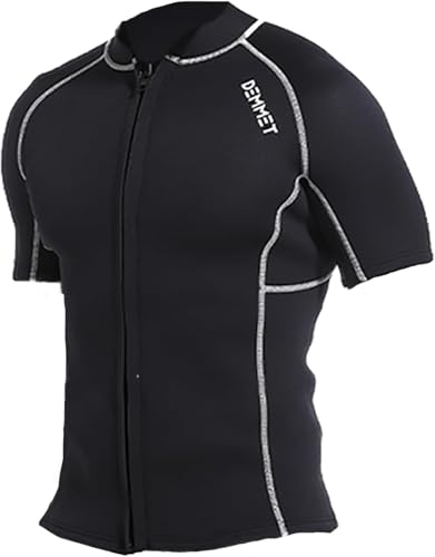 DEMMET Short Wetsuit Men Neoprene Diving Suit Split Sleeve Women Wet Suit Front Zip Spearfishing Swim Surfing Swimwear 1.5MM/3MM (1.5mm Women Top, Medium)
