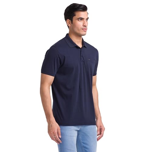 Image of Park Avenue Men Cotton Slim Fit Solid Pattern Polo Neck Casual T-Shirt