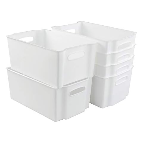Sosody Plastic Freeze Stacking Storage Box, White Shelf Storage Basket Bin, Set of 6 Cover