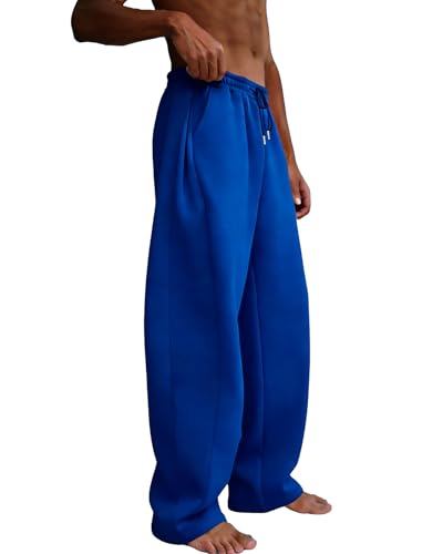 Image of Men's Baggy Sweatpants Wide Leg Fleece Lounge Joggers with Deep Pockets | Soft 65% poly 35% cotton stretch blend, outer drawstring, open bottom, relaxed fit for gym, travel, errands and daily wear