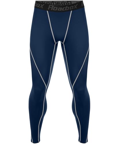 Roadbox Men’s Compression Pants Running Tights, Performance Sports Workout Leggings, Athletic Base Layer for Gym Basketball Navy Blue