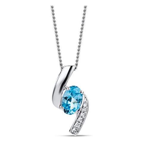 Orovi 9 ct White Gold Necklace with Diamonds and Topaz Cover