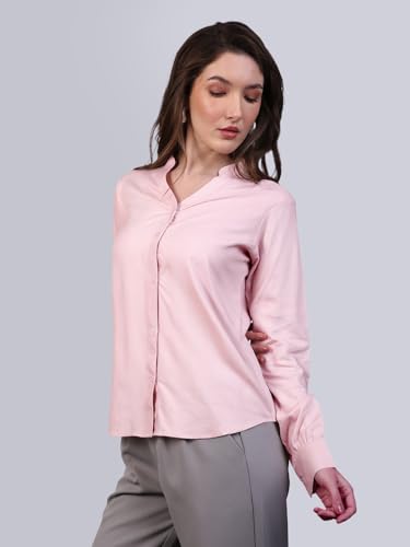 Image of Urbano Fashion Women's Modal Viscose Full Sleeve Regular Fit Casual Solid Shirt with Mandarin Collar