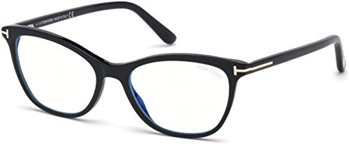 Image of Eyeglasses Tom Ford FT 5636 -B 001 Shiny Black, Rose Gold /Blue Block Lenses