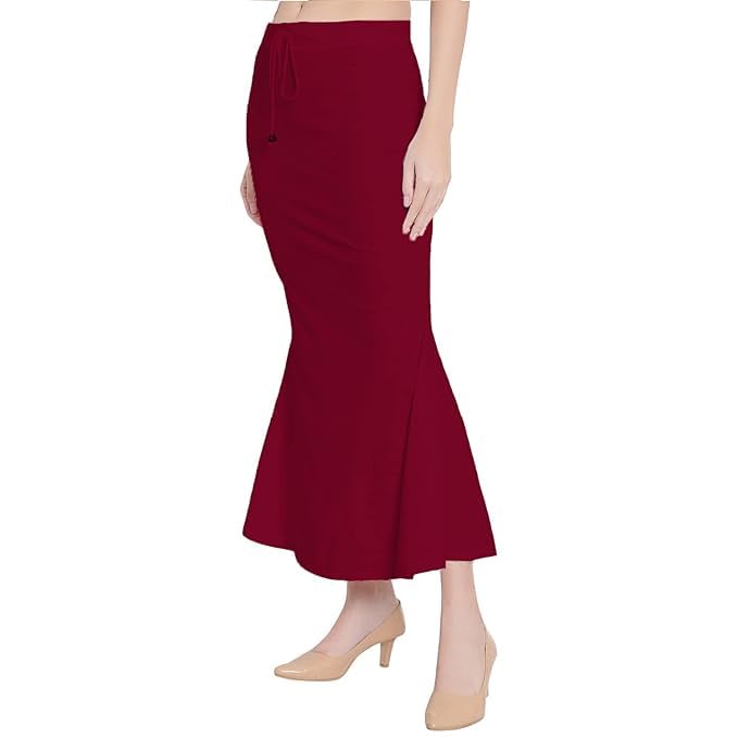 Image of Saree Shapewear Petticoat for Women Cotton Blended Lycra Shaper Petticoat with Elastic & Lace (Drawstring) Long Under Skirt Fishcut Wrinkle Free Shapewear
