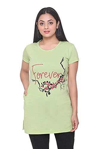 Image of Plush Women's Long Printed Cotton Round Neck Half Sleeve T-Shirt /Tshirts (DPL-PT-001)
