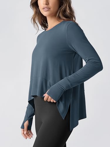 Image of ODODOS Soft Modal Long Sleeve Crop Top for Women with Thumb Hole Athletic Gym Workout Cropped Yoga Shirts