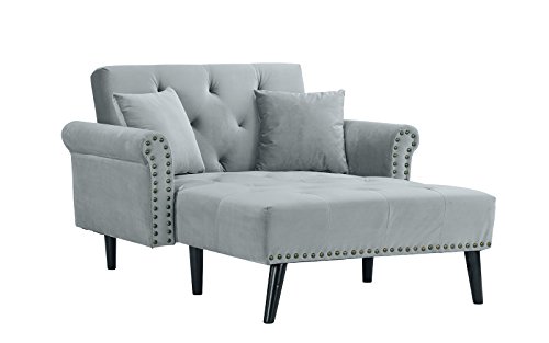 Modern Indoor Chaise Lounge Recliner Chair with Mid-Century Velvet Tufted Loveseat Couch for Living Room - Thumbnail 2