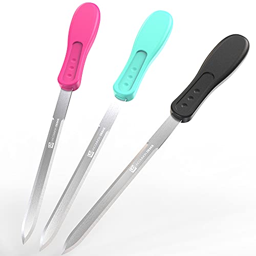 Uncommon Desks Office Letter Opener - Stainless Steel Knife-Edge Blade, Ergonomic Grip Handle (Mixed Colors, 3 Pieces)