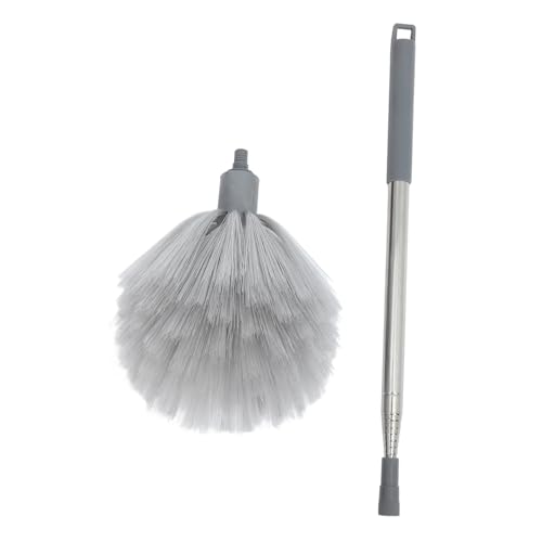 BUGUUYO Limpiador de Techos Mango Extensible y Cepillo Reutilizable de Cerdas Duras para Polvo y Telarañas, Plumero Ligero para Limpieza del Hogar, Color Gris