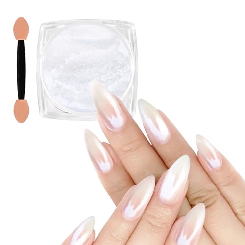 Allstarry Poudre à ongles blanche nacrée chromée, poudre irisée aurore métallisée effet miroir, poudre nacrée transparente sirène pour décoration...