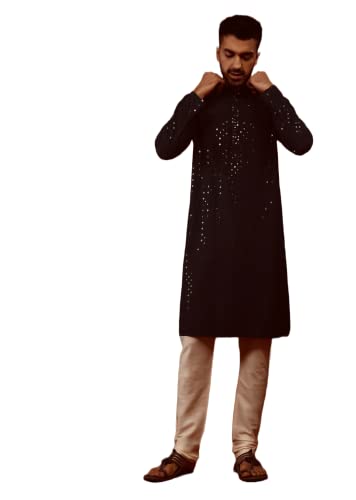 Image of Men's Rayon Blend Lucknowi Sequence Kurta Pyjama (Chickankari)