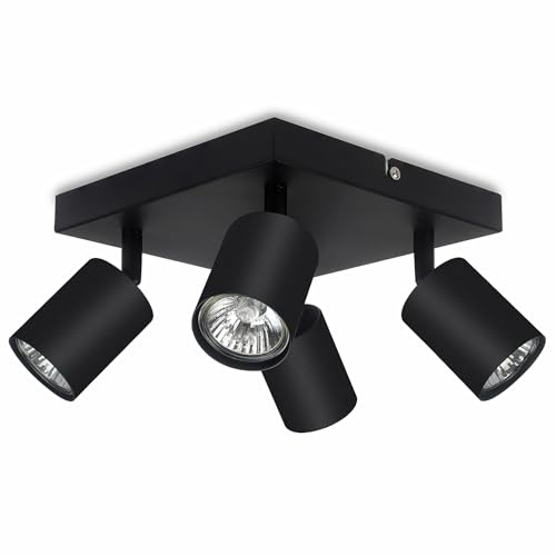 ROMKE Square Black 4 Way Adjustable Ceiling Spotlight, ‎Modern GU10 LED Ceiling Light Rotatable for Bedroom, Living Room and Kitchen, GU10 Bulb Not Included