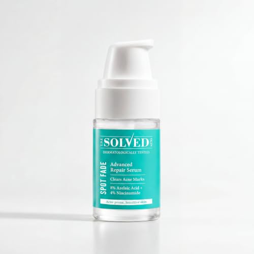 Image of The Solved Skin Spot Fade Advanced Repair Serum with 8% Solubilized Azelaic Acid & 4% Niacinamide for Post-Acne Marks, Redness, Pigmentation & Even Tone | Gentle, Lightweight Face Serum for Sensitive, Oily & Acne-Prone Skin - 30ml