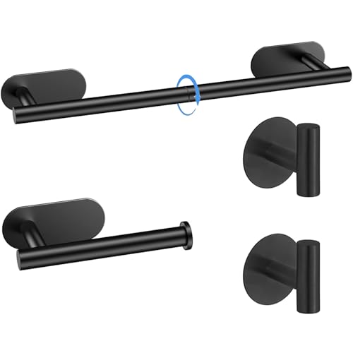 Laimew Juego de Accesorios de baño de 4 Piezas sin taladrar Acero Inoxidable Negro Barra de Toalla de 31.5 Pulgadas Soporte para Papel higiénico 2 Ganchos para Batas