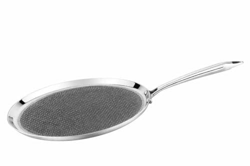 Image of Varnivesh Kitchenware Dosa Tawa | Triply Honeycomb Stainless Steel | Flat Pan Induction Gas Compatible Steel Cooking Tawa with Heavy Steel Handle Flat Cookware for Roti Dosa - 22 cm