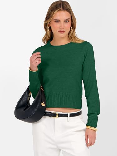 Image of ANRABESS Women's Long Sleeve Sweaters Cropped Crew Neck | Business Casual Tops,Light Weight Comfy Knit,Pullover ShortSweater,Basic Classic,Fall Fashion Winter Layer Clothes