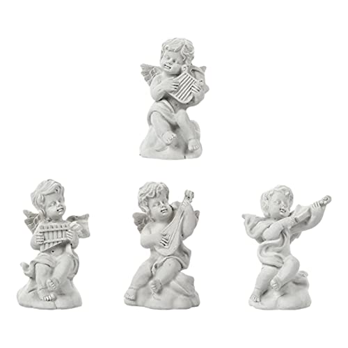 Luckxing 4pzs Angeles Figuras,Resina Angelitos,Figuras Decorativas,Angelito Sosteniendo Un Instrumento Musical Oficinas, Habitaciones Y Escritorios