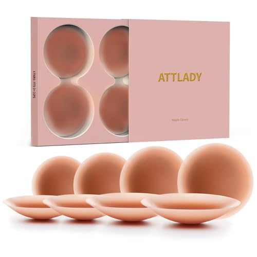 ATTLADY Nipple Covers No Show 4 Pairs- Reusable Seamless Pasty Sticky Adhesive Silicone Nipple Pasties for Women