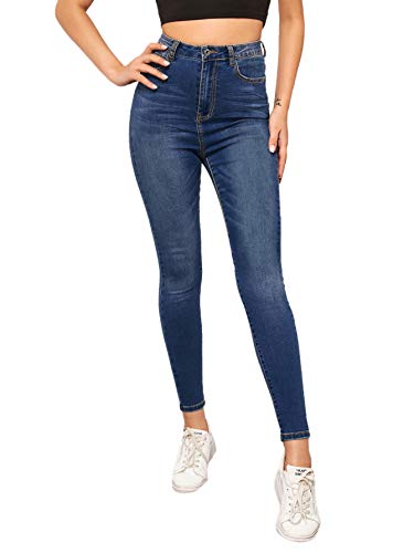 SweatyRocks Women's Casual Button High Rise Skinny Denim Jeans