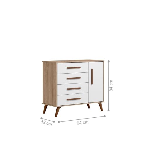 Conjunto Quarto Infantil Retro Guarda Roupa e Comoda Chicago Carvalho Rustico Branco