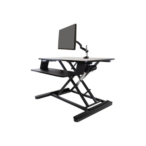 Image of Ergotech Freedom Electronic Desk, Includes Fully Assembled E-Desk, Space for Two 24 inch Computer Screen Monitors, Touch of a Button Height Adjustment, Adjustable Keyboard Tray, Black