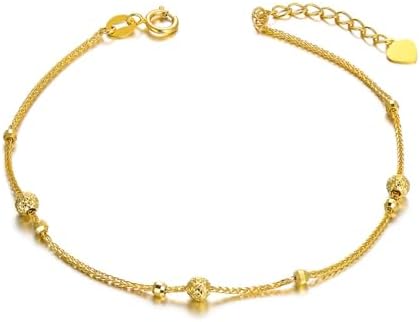 18K Solid Gold Bracelet for Women, Dainty Real Gold Diamond-cut B...