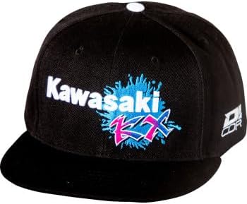 D'cor Visuals Snapback Hat – Compatible with Kawasaki Riders – Factory Black Flat Brim Cap – One Size Fit for MX and Off-Road Enthusiasts