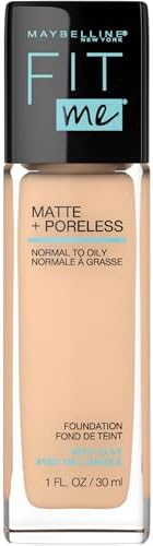 Maybelline New York Fit Me Matte + Poreless Foundation Makeup, Ultra-Lightweight Formula Controls Shine, for Normal to Oily Skin, Soft Sand, 124, 30 ml