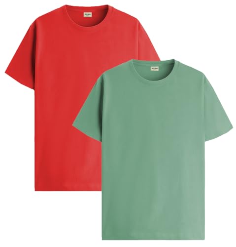 Image of ADRO Men's Cotton Regular Fit Combo Plain Solid T-Shirt Pack of 2