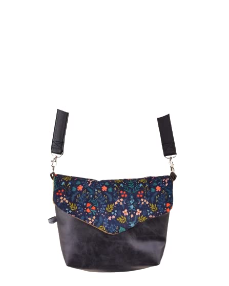 Sac à bandoulière simili cuir blanc et tissu floral fait en France