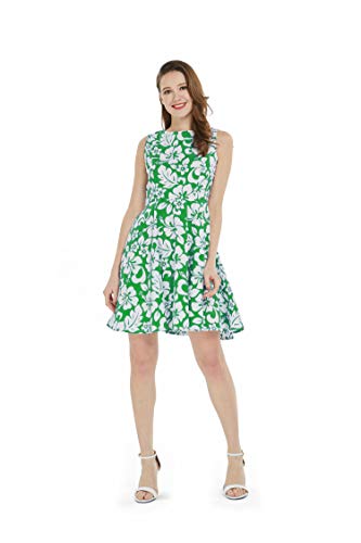 Image of Couple Matching Hawaiian Luau Men Shirt and Women Vintage Fit and Flare Dress in Classic Vintage Hibiscus