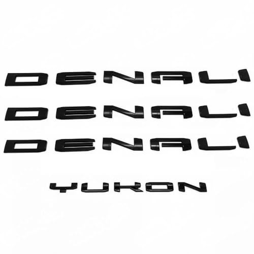 Image of kit 2025-2026 4pack OEM Three Denali Plus Tailgate Yukon Emblem Badge 3D Replacement for Yukon 84828685 Gloss Black