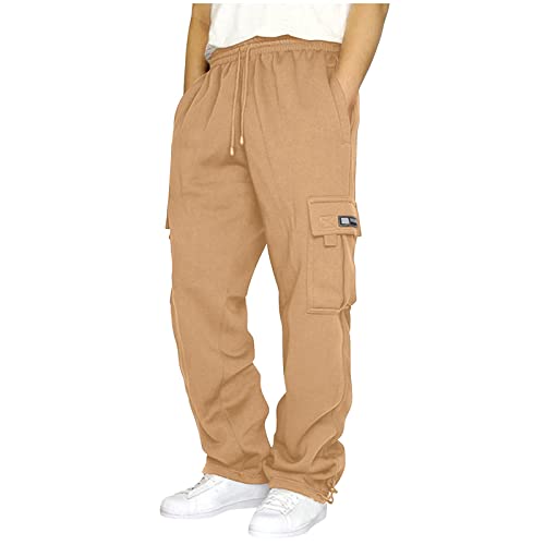 Men's Baggy Cargo Sweatpants Plus Size Drawstring Straight Leg Work Pants with Pockets Jogger Hiking Pants
