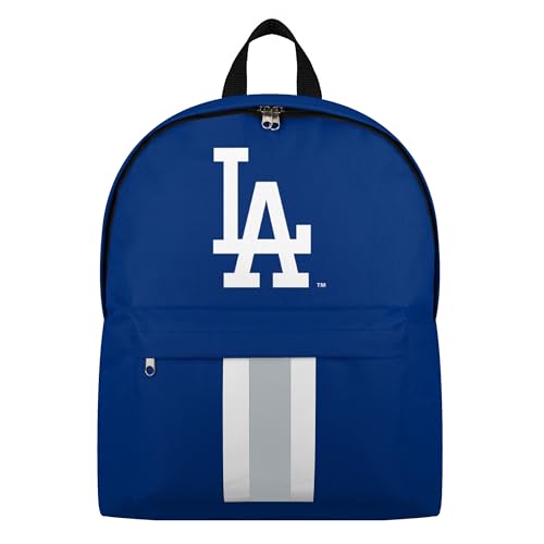 FOCO MLB Officially Licensed Team Color Primary Logo Solid Stripe Baseball School Bag Travel Backpack - Los Angeles Dodgers - Blue