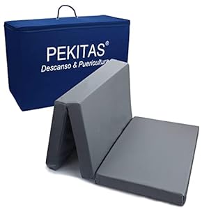 PEKITAS Colchón Cuna De Viaje Plegable 120x60 cm Grosor 6 cm - Funda Desmontable Lavable, Transpirable, Color Gris, Material Núcleo Espuma,Firme Bebé Fabricado En España