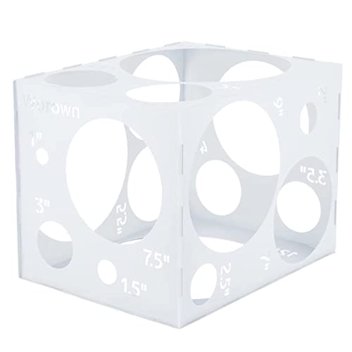 Worown 18 Holes Large Collapsible Plastic Balloon Sizer Cube Box, 1-12 Inch Balloon Size Measuring Tools for Decorations Like Balloons Arch & Column（White）
