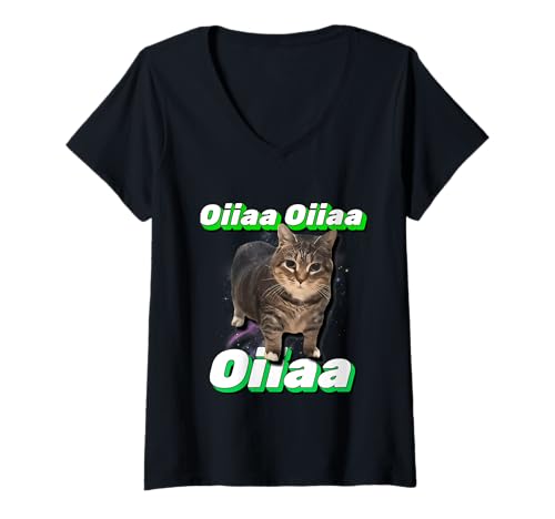 Mujer Meme de Oiiaa Oiiaa Cat Brainrot Spinning Cat Camiseta Cuello V