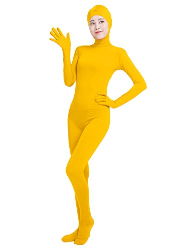 Ensnovo Womens Adult Open Face Full Body Spandex Suit Zentai Bodysuit Costumes Yellow,M