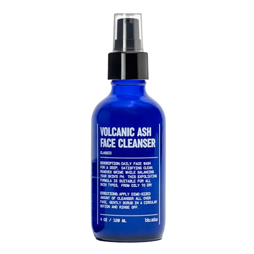 Blu Atlas Volcanic Ash Face Cleanser for Men with Vitamin C, Gentle Daily Exfoliating Facial Cleanser for Dry, Normal & Sensitive Skin – Classic Scent, 4 oz