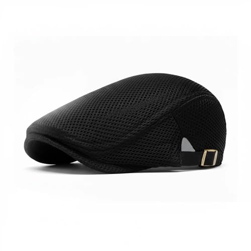 PTDTSHOU Mens Mesh Newsboy Hat Breathable Summer Flat Cap Beret Gatsby Ivy Driving Hat Adjustable Golf Cap Black