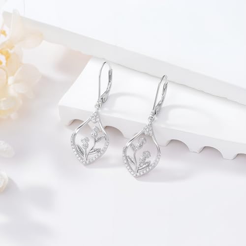 Violinist/Gymnastics/Lotus/Sunflower/Lightning Bolt/Dragonfly/Bee/Butterfly Dissent Collar Dangle Earrings for Women Sterling Silver Drop Hook Earrings Mothers Day Gifts3