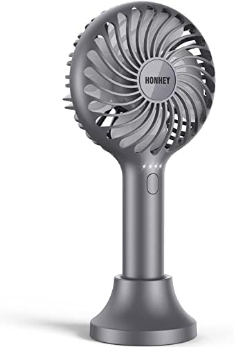 HonHey Handheld Fan Portable, Mini Hand Held Fan with USB Rechargeable Battery, 4 Speed Personal Desk Table Fan with Base, 3-10 Hours Operated Small Makeup Eyelash Fan for Women Girls Kids Outdoor