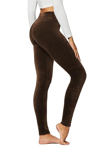 Conceited Velvet Leggings for Women - Soft Warm Velour Pants - Brown - Large